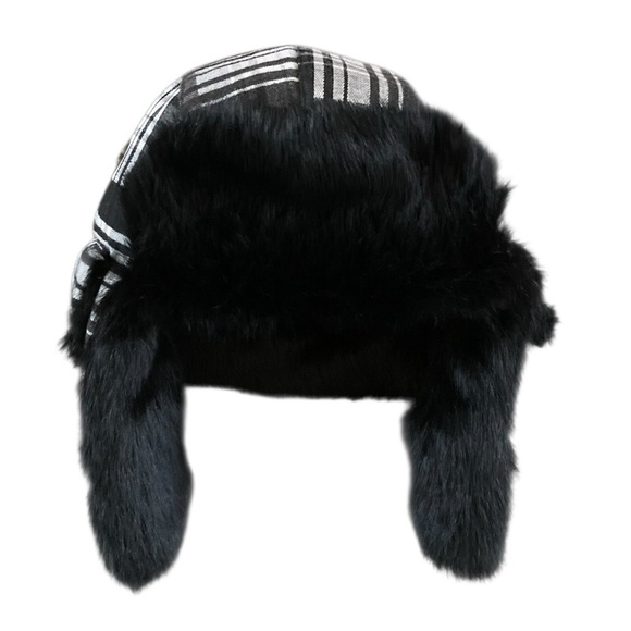 Mad Bomber Black Aviator Pilot Bomber Hat Rabbit Fur Trapper Hunt Cap main image 6